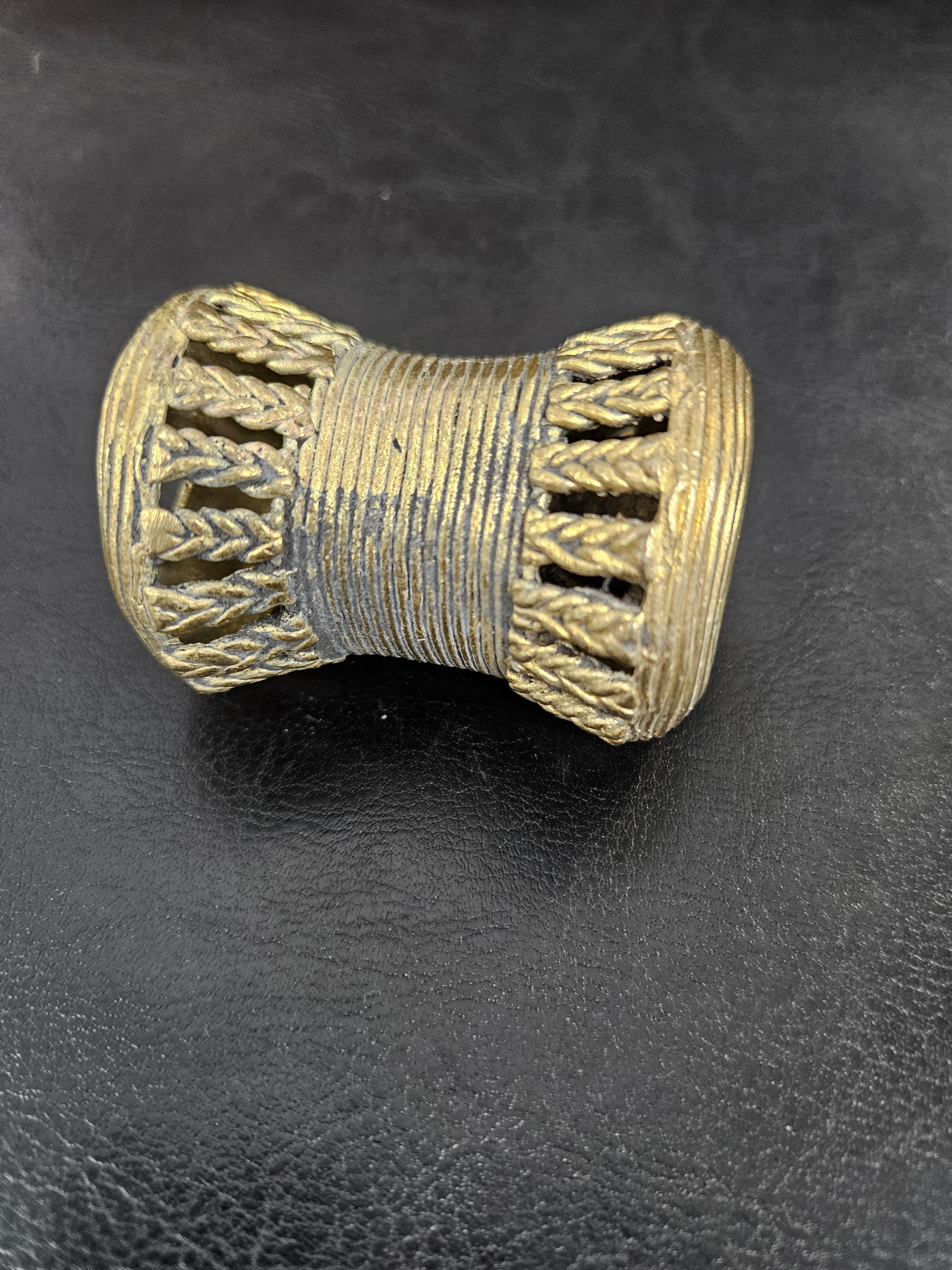 Oversized Ashanti Brass Talking Drum Bead | Ghana Statement Bead