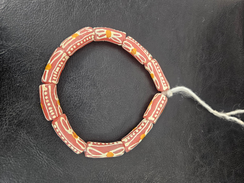 African Glass Beads – Painted Krobo Tubes, Terracotta
