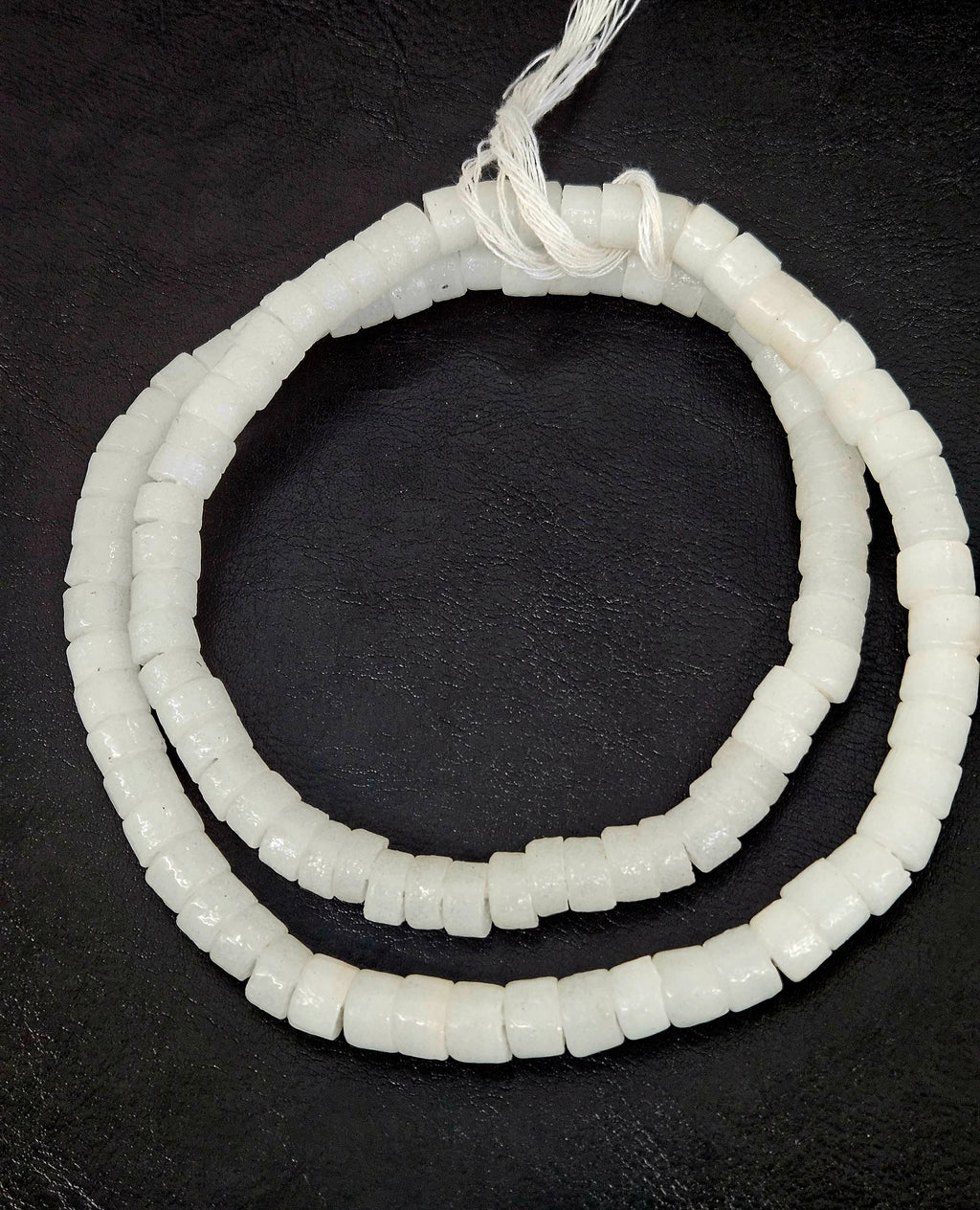 Frosty White Small Cube Tube Krobo Powdered Glass Beads | Ghana Recycled Glass | 77–78 Beads