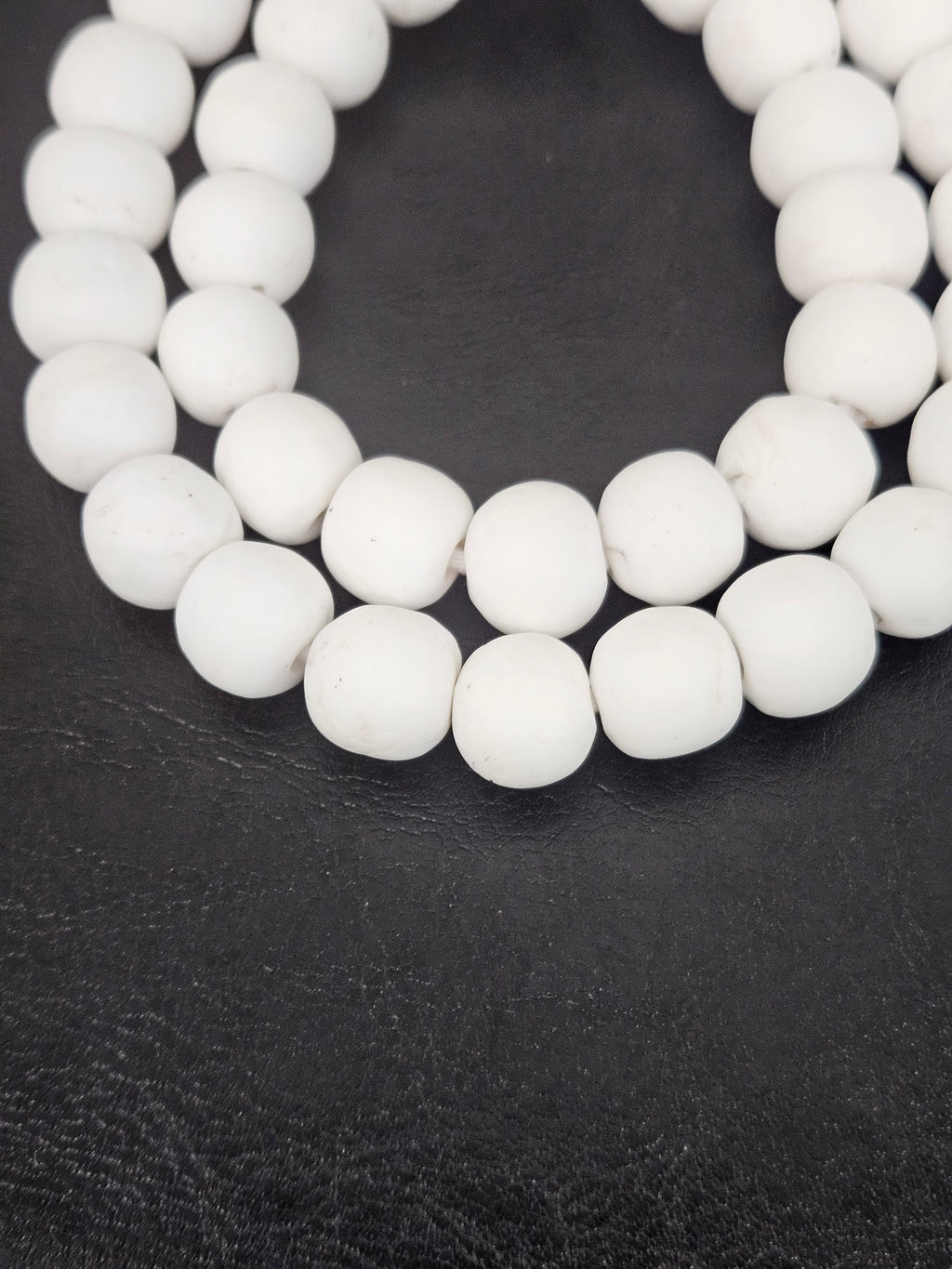 White Krobo Powdered Glass Round Beads | 13–14mm | Ghana | Approx. 40–41 Beads