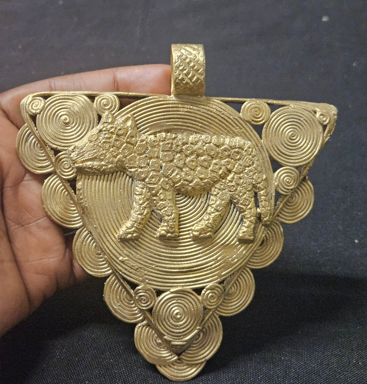 African Brass Tiger Pendant with Adinkrahene Symbol – Ghana