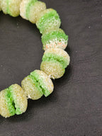 Green & White Krobo Sugar Glass Rondelle Beads | Handcrafted Recycled Glass Beads from Ghana | Approx. 30 Beads Per Strand