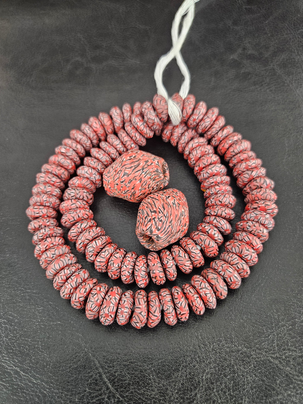 African Glass Bead Bundle – Coral Krobo Rondelles + Bicone Focal Beads