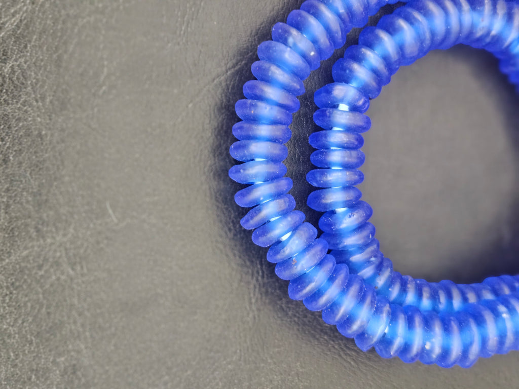 Authentic Royal Blue Krobo Translucent Recycled Glass Rondelle Beads | Handmade Ghana African Glass Beads for Jewelry Making & Wholesale