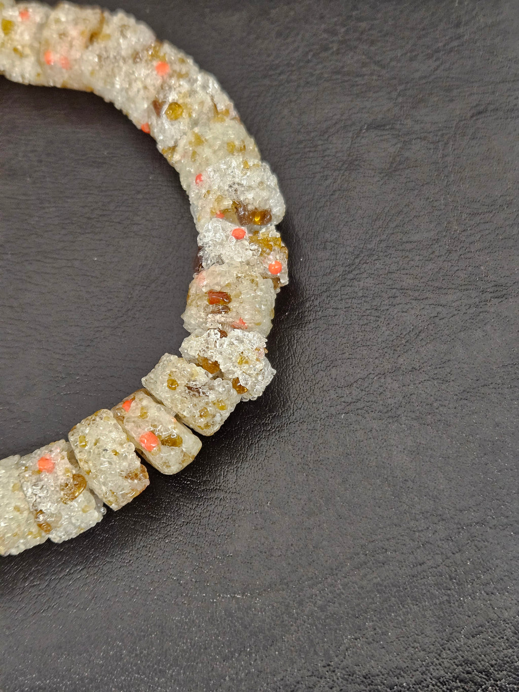 Ivory Confetti Krobo Sugar Glass Rondelle Beads | Handcrafted Recycled Glass Beads from Ghana | Approx. 32 Beads Per Strand