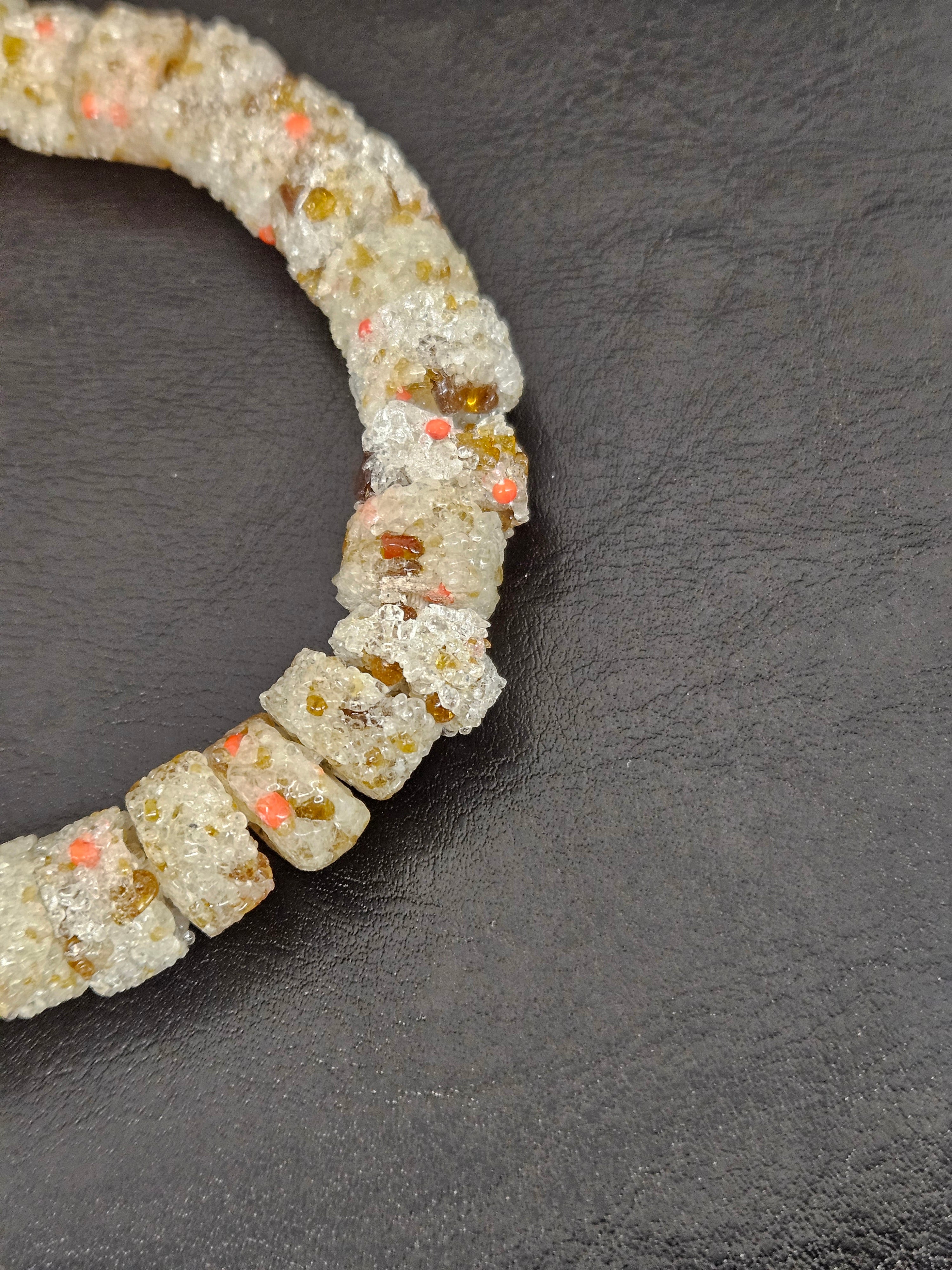Ivory Confetti Krobo Sugar Glass Rondelle Beads | Handcrafted Recycled Glass Beads from Ghana | Approx. 32 Beads Per Strand