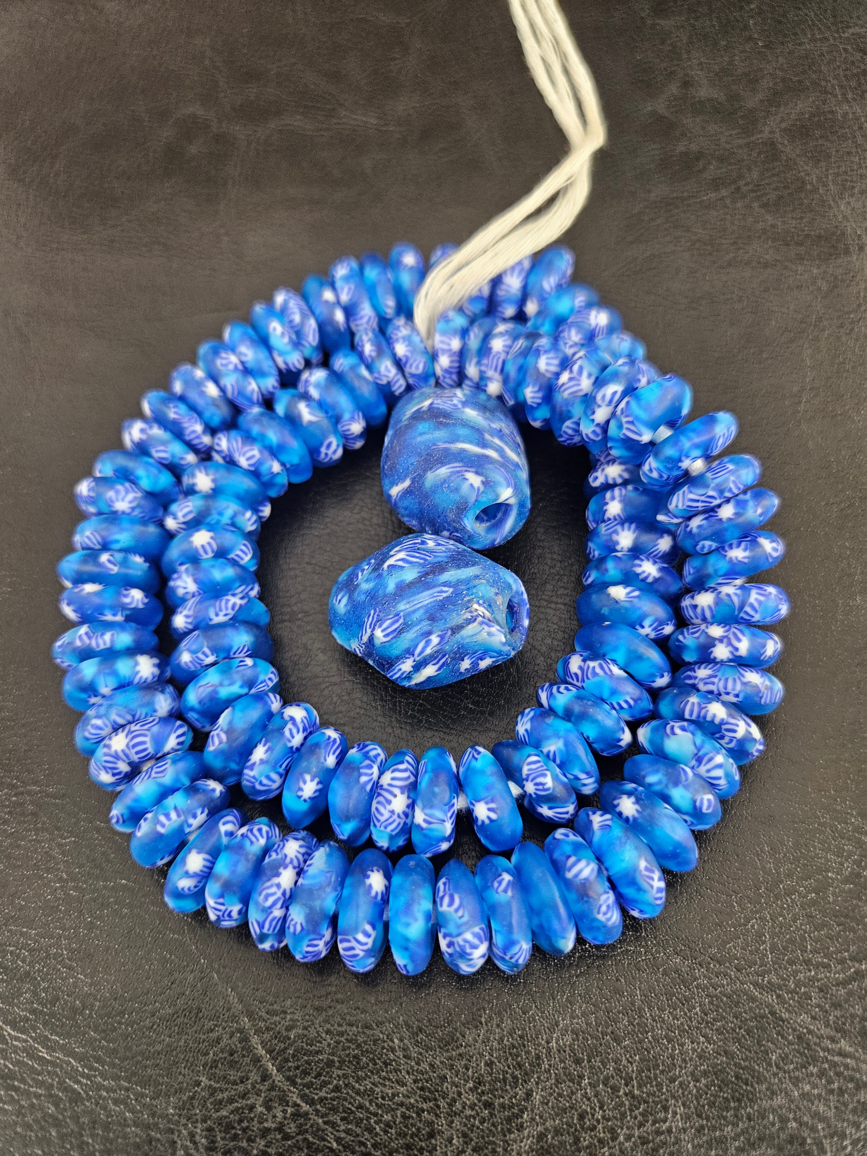 African Glass Bead Bundle – Blue Krobo Rondelles + Bicone Focal Beads