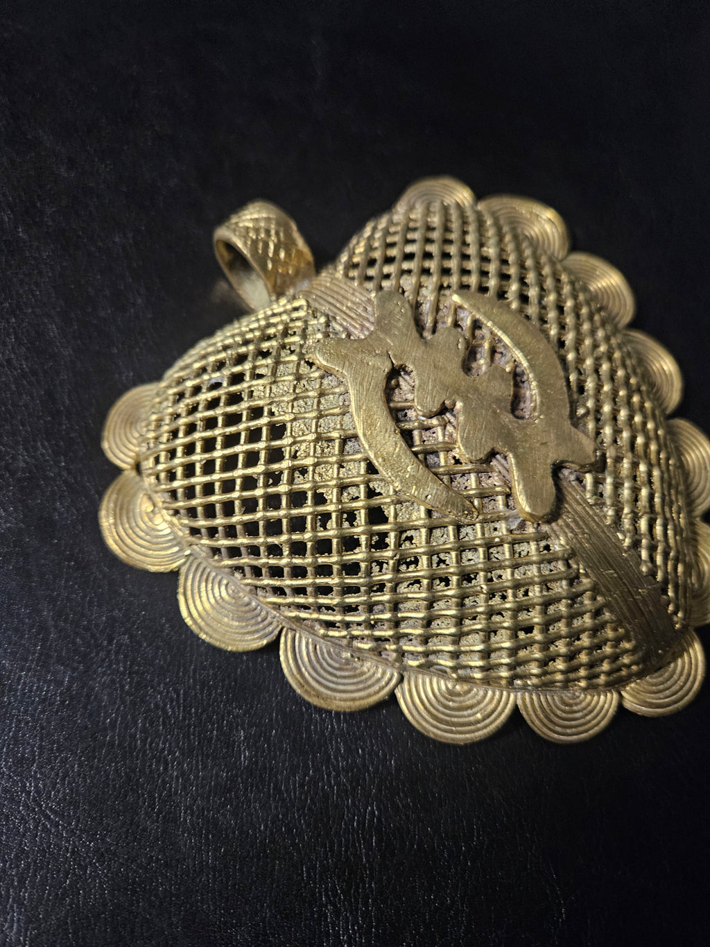 Oversized Gye Nyame Adinkra Symbol Brass Pendant Handmade in Ghana