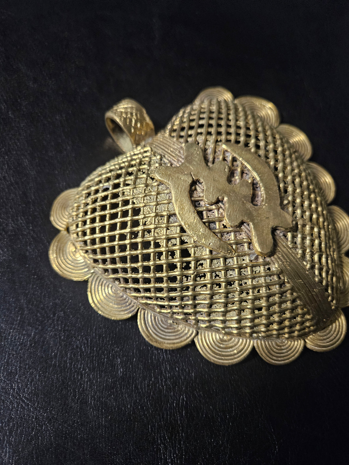 Oversized Gye Nyame Adinkra Symbol Brass Pendant Handmade in Ghana