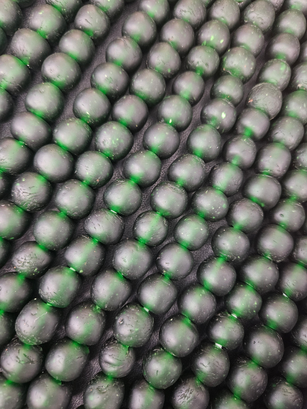 Emerald Frost Krobo Pocket Glass Beads | Handcrafted Ghana Recycled Glass Beads | Translucent Green Artisan Beads