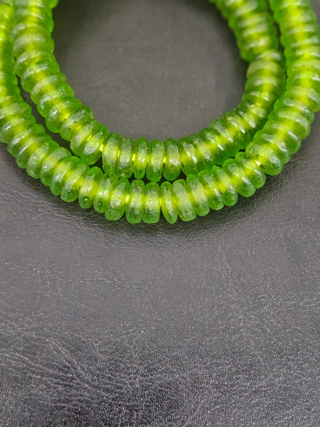 Authentic Lime Green Krobo Translucent Recycled Glass Rondelle Beads Handmade in Ghana