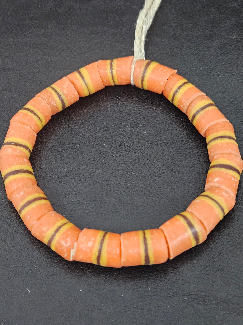 Orange Striped Krobo Kente Glass Beads | Handcrafted Powdered Glass Beads from Ghana | Approx. 17 Beads