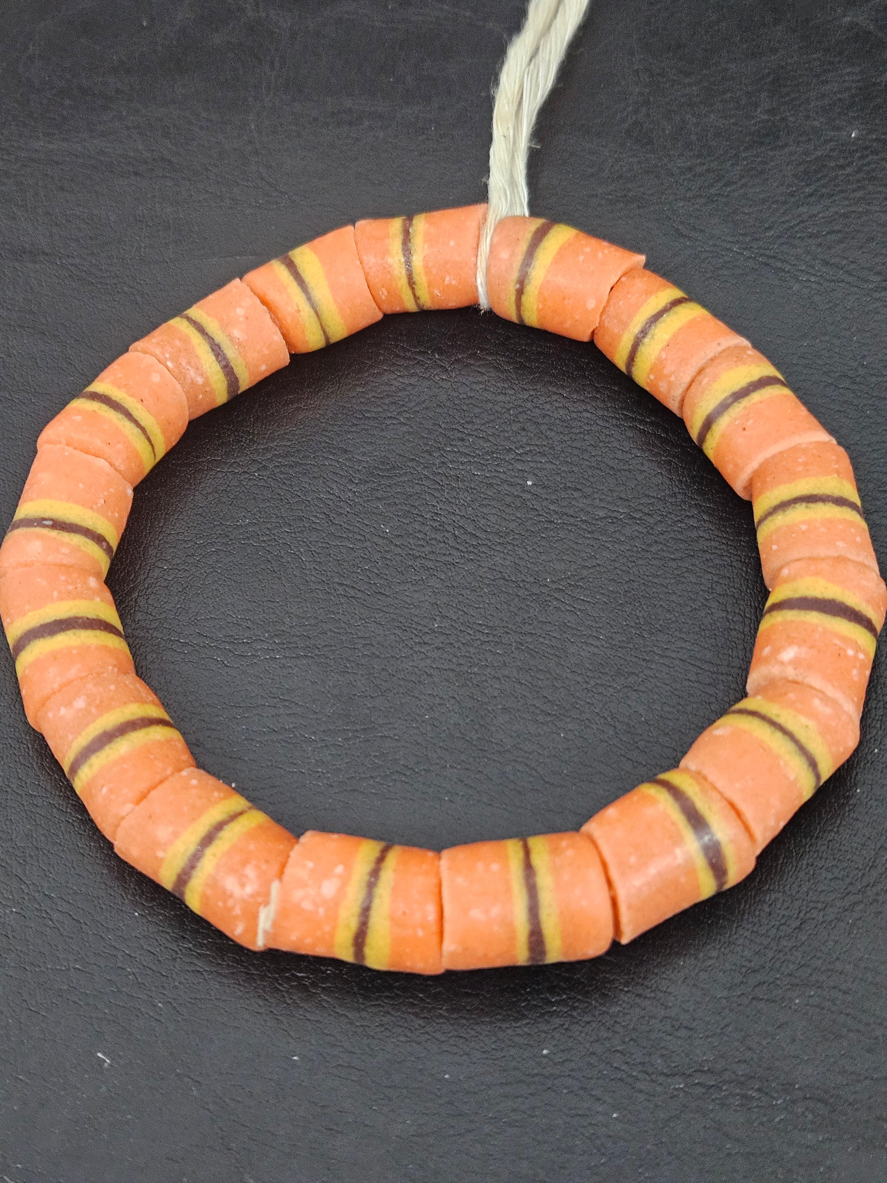Orange Striped Krobo Kente Glass Beads | Handcrafted Powdered Glass Beads from Ghana | Approx. 17 Beads