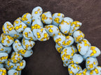 XL Sky Blue, Black & Golden Yellow Canoe-Shaped Krobo Powdered Glass Beads | Handmade Recycled Glass Beads from Ghana | Large Hole African Designer Beads