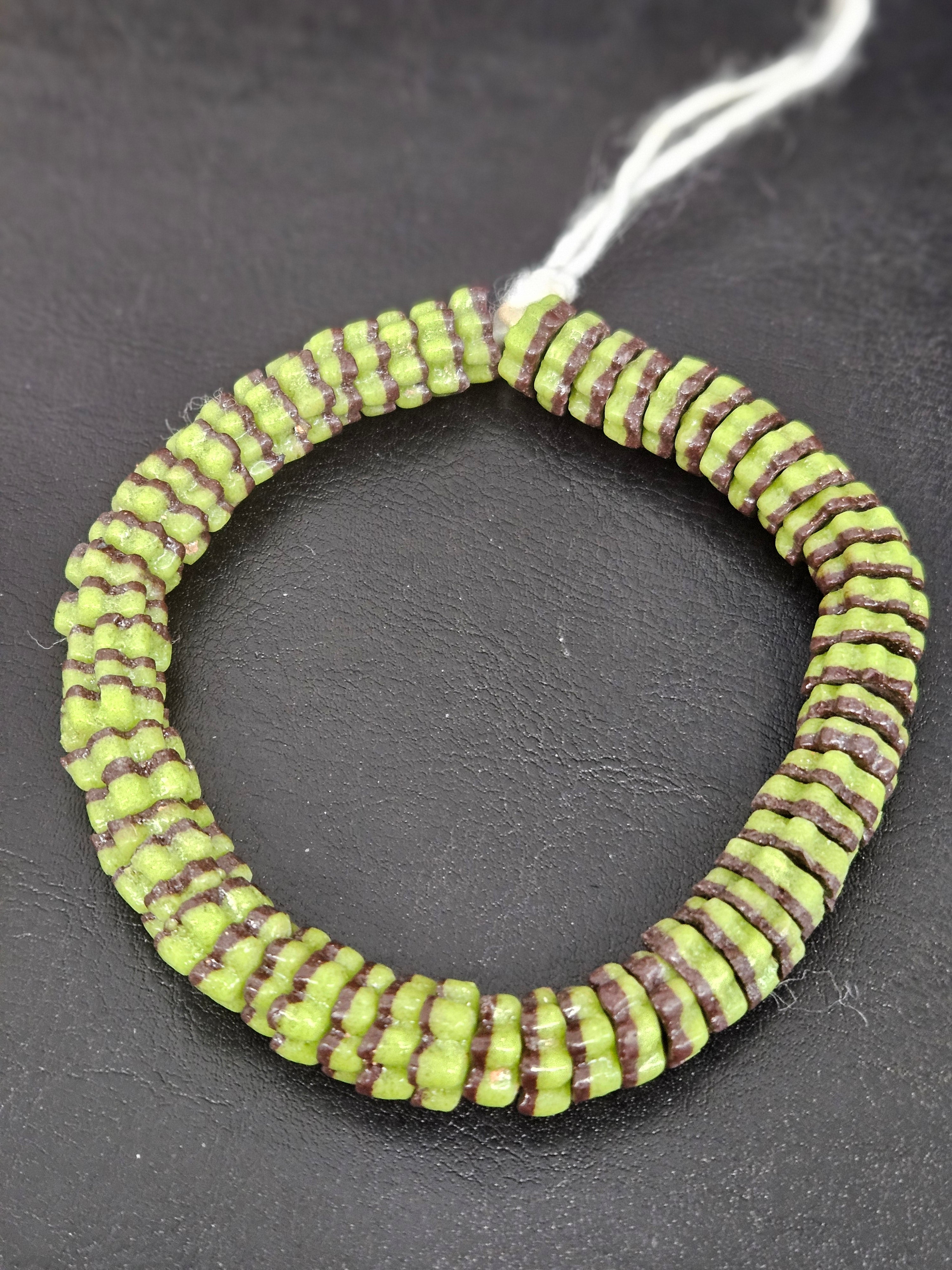 Spring Green & Cocoa Brown Krobo Glass Spacer Beads | Handcrafted Recycled Glass Beads from Ghana