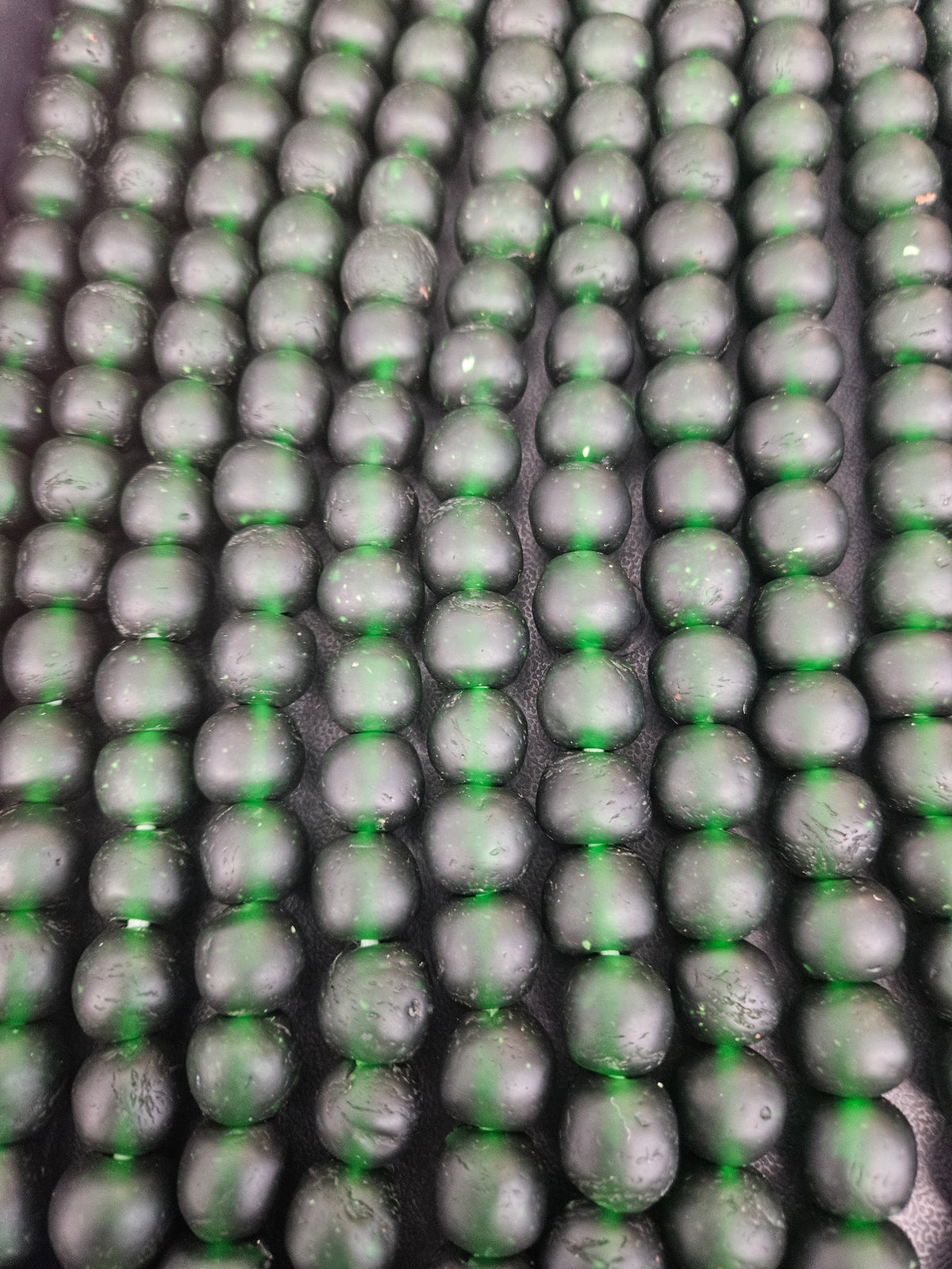 Emerald Frost Krobo Pocket Glass Beads | Handcrafted Ghana Recycled Glass Beads | Translucent Green Artisan Beads