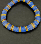 Blue Striped Krobo Kente Glass Beads | Handcrafted Powdered Glass Beads from Ghana | Approx. 17 Beads
