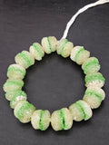 Green & White Krobo Sugar Glass Rondelle Beads | Handcrafted Recycled Glass Beads from Ghana | Approx. 30 Beads Per Strand