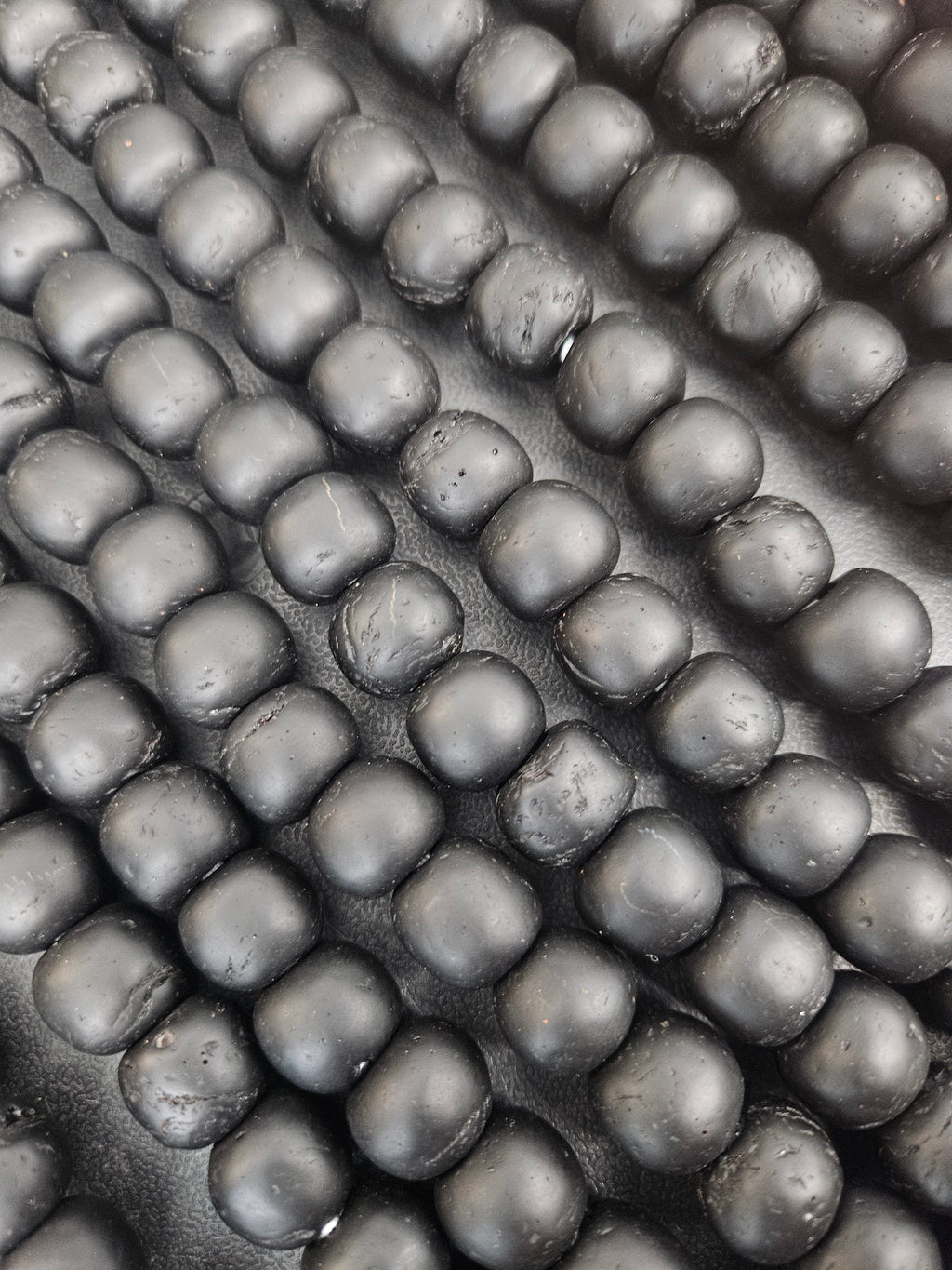 Midnight Eclipse Krobo Pocket Glass Beads | Handcrafted Ghana Recycled Glass Beads | Matte Black Artisan Beads