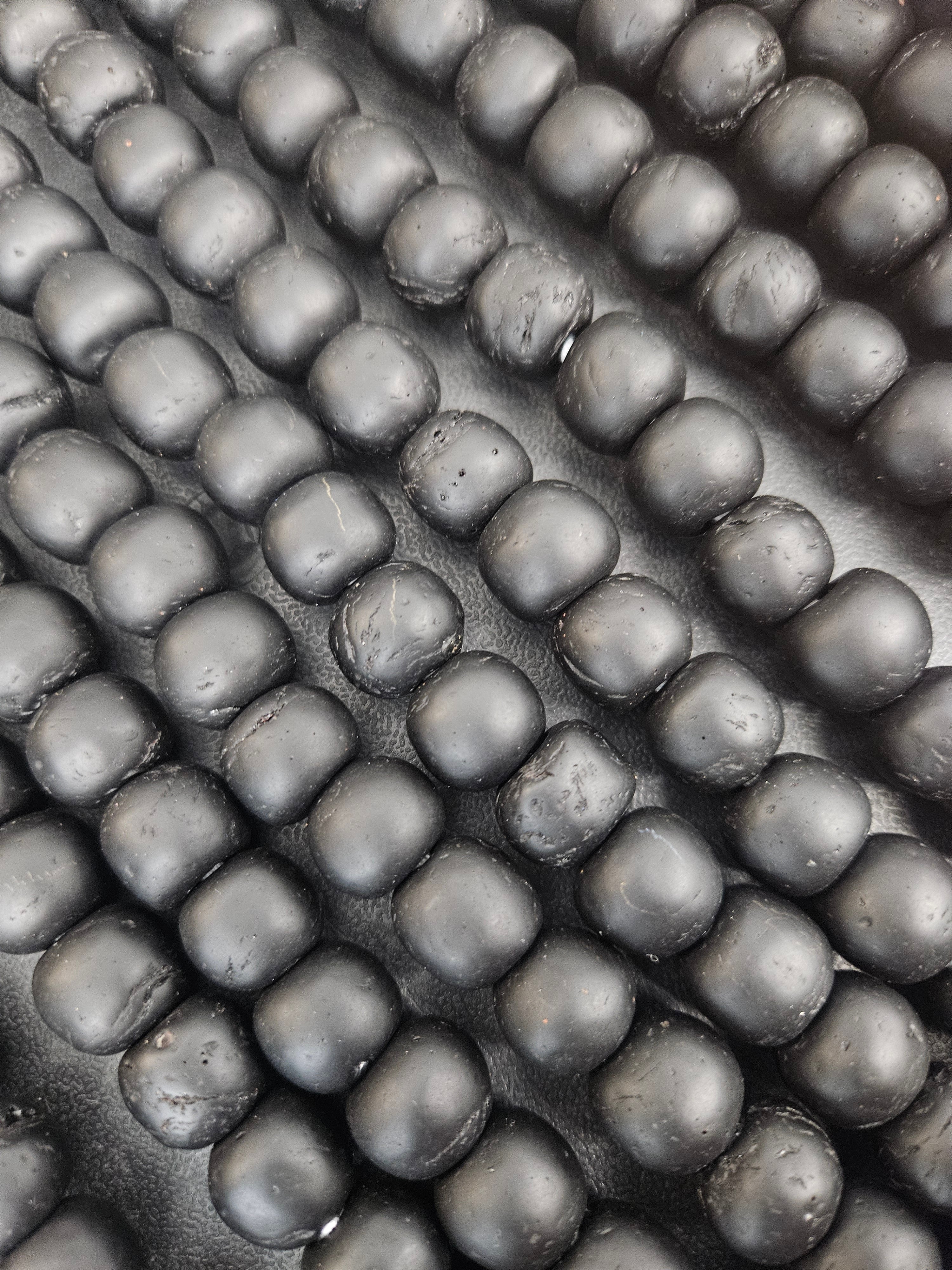 Midnight Eclipse Krobo Pocket Glass Beads | Handcrafted Ghana Recycled Glass Beads | Matte Black Artisan Beads