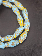 Sky Blue & Golden Fusion Krobo Recycled Glass Beads | Handmade African Statement Beads from Ghana