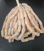 African Glass Beads – Painted Krobo Long Tubes, Gray & Coral Krobo Beads