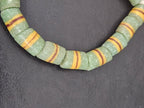 Green Striped Krobo Kente Glass Beads | Handcrafted Powdered Glass Beads from Ghana | Approx. 17 Beads