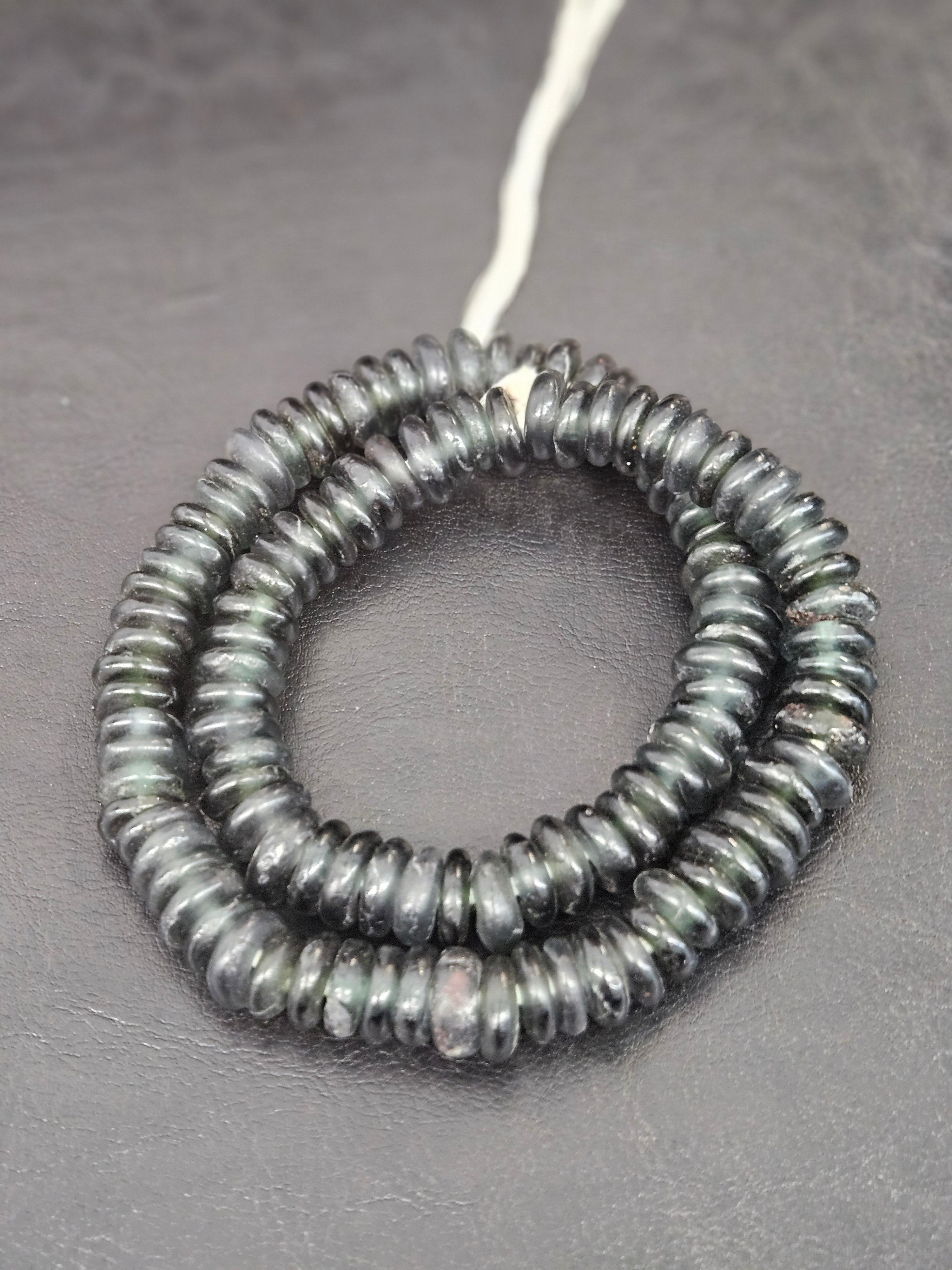Authentic Black Krobo Translucent Recycled Glass Rondelle Beads | Handmade Ghana African Beads for Jewelry Making & Wholesale