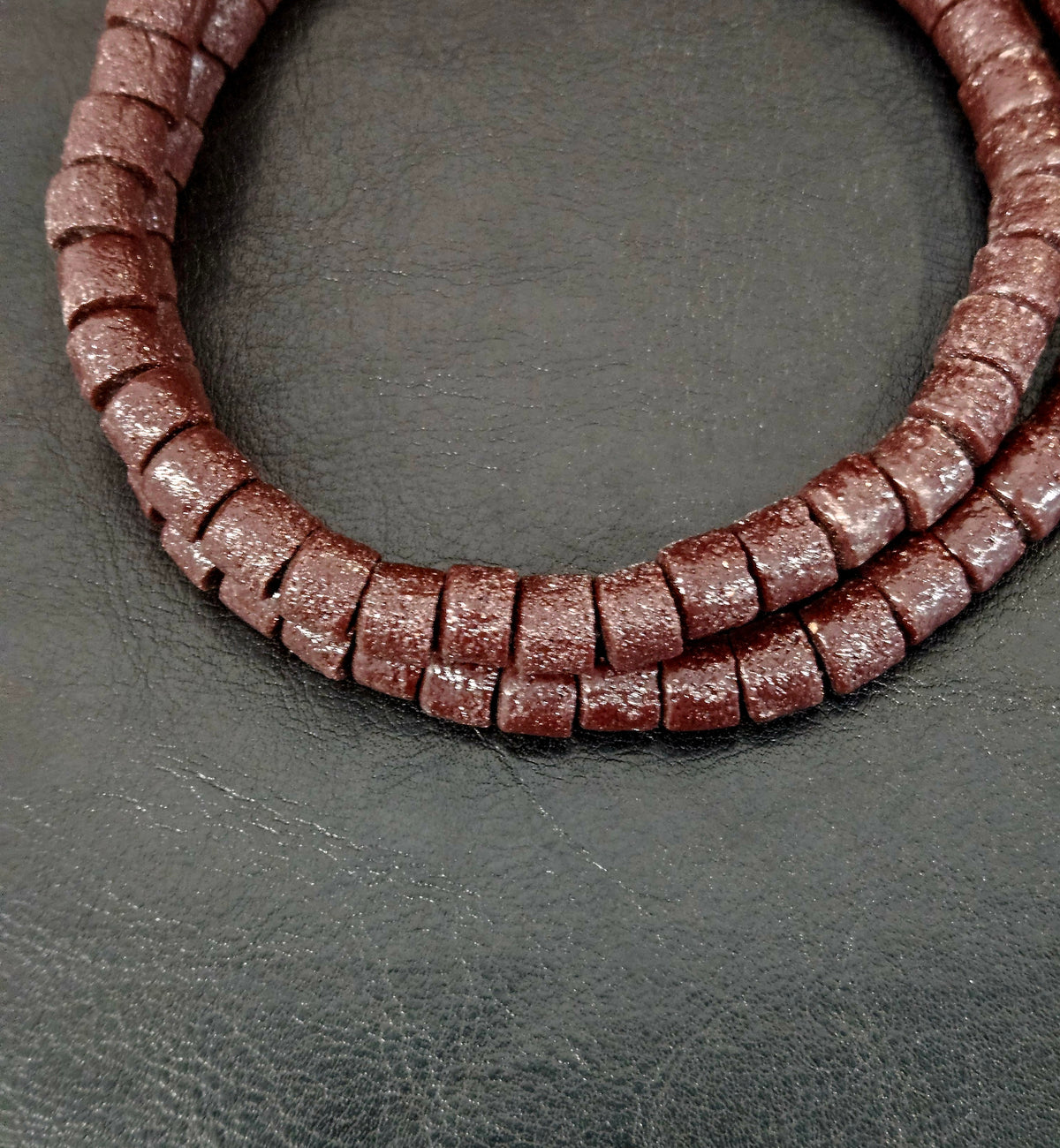 Deep Cocoa Small Cube Tube Krobo Glass Beads | Designer Strand from Ghana