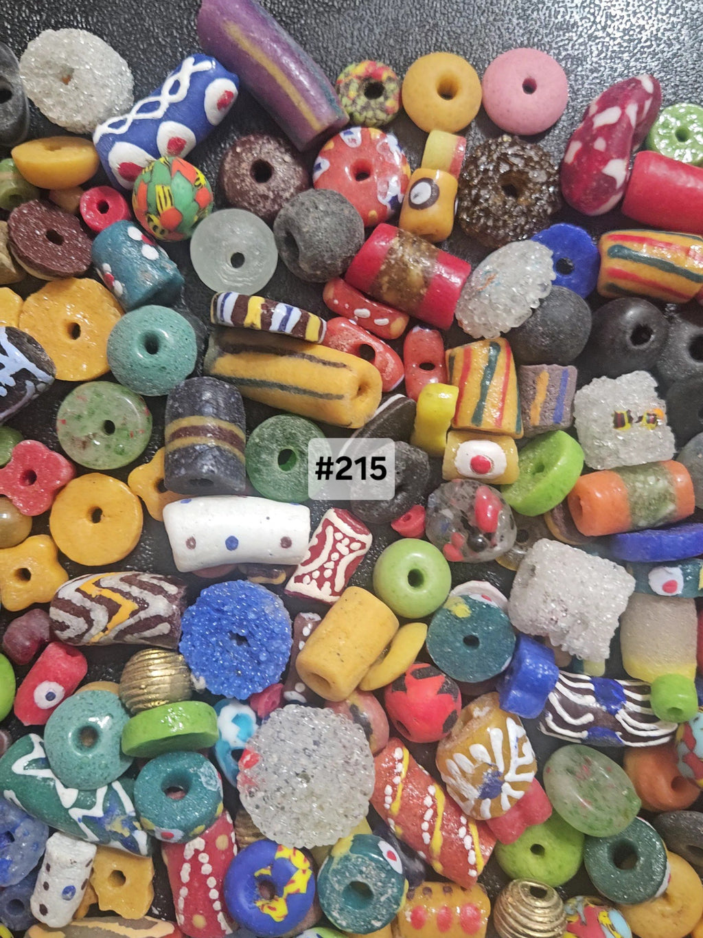 African Krobo Beads Soup Mix – 1 Cup (160+ Ghanaian Recycled Glass Beads, Tribal Patterns, 1lb)