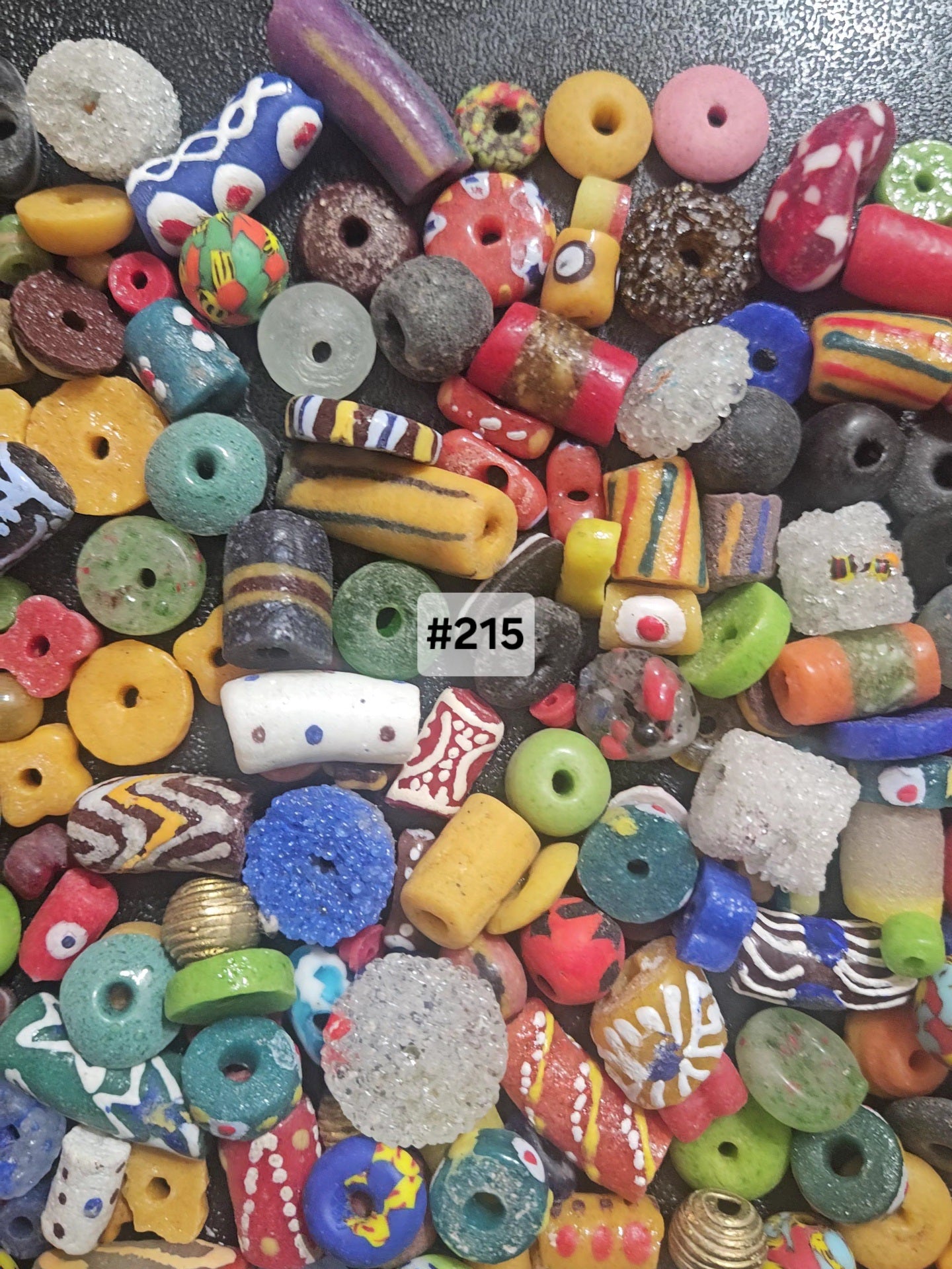 African Krobo Beads Soup Mix – 1 Cup (160+ Ghanaian Recycled Glass Beads, Tribal Patterns, 1lb)