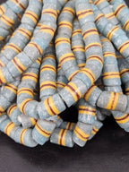 Light Blue Striped Krobo Kente Glass Beads | Handcrafted Powdered Glass Beads from Ghana | Approx. 17 Beads