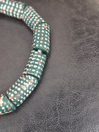 Painted Krobo Glass Beads | Green Red & White Polka Dot Long Tube Beads | Handcrafted Ghana Recycled Glass Beads