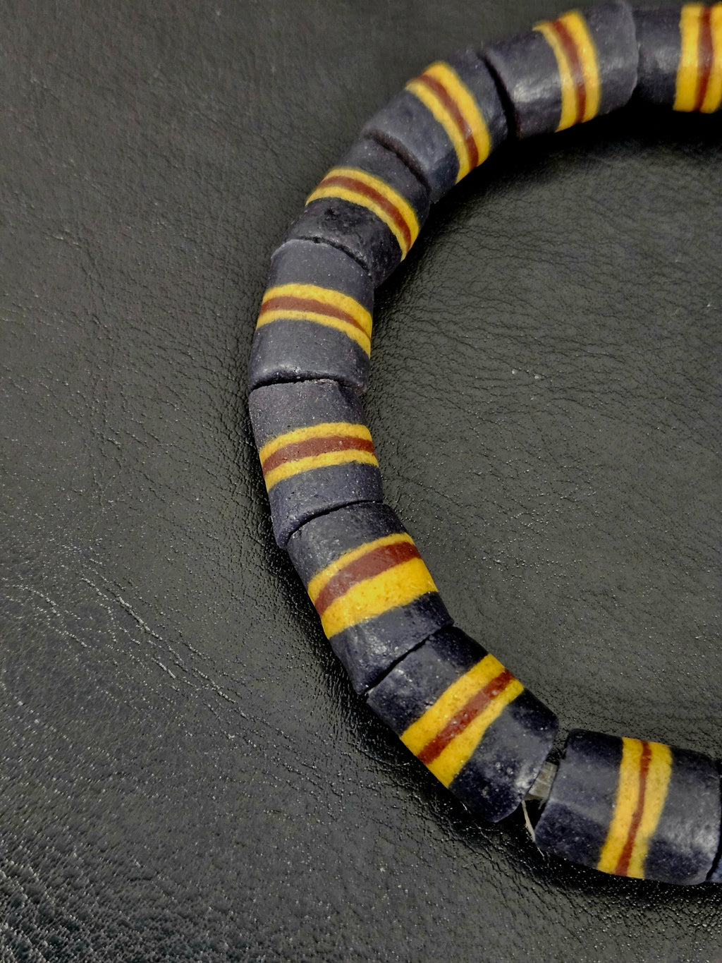 Black Striped Krobo Kente Glass Beads | Handcrafted Powdered Glass Beads from Ghana | Approx. 17 Beads
