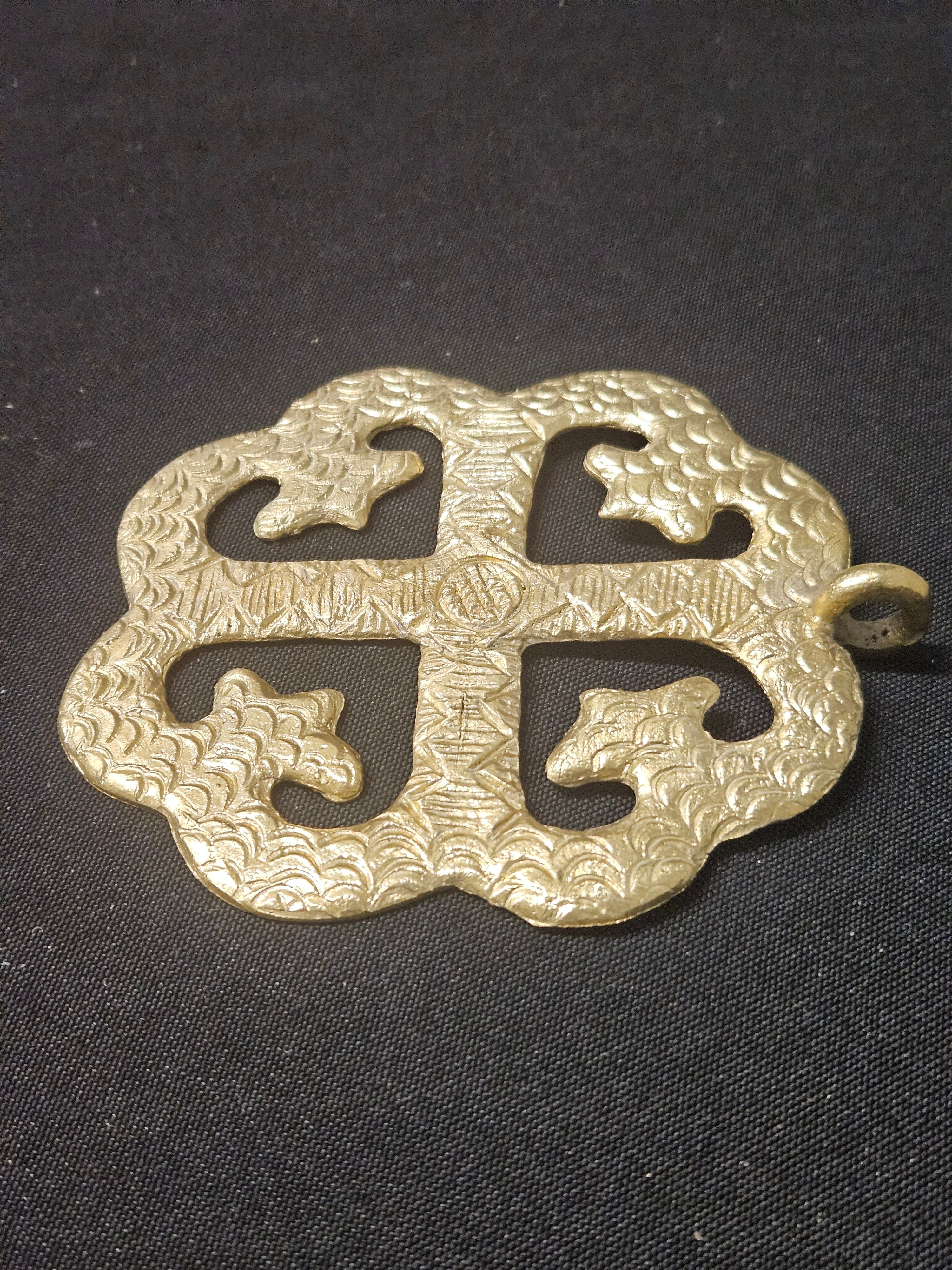 Large Handcrafted Onyame Dua African Brass Pendant | Authentic Ghana Adinkra Symbol