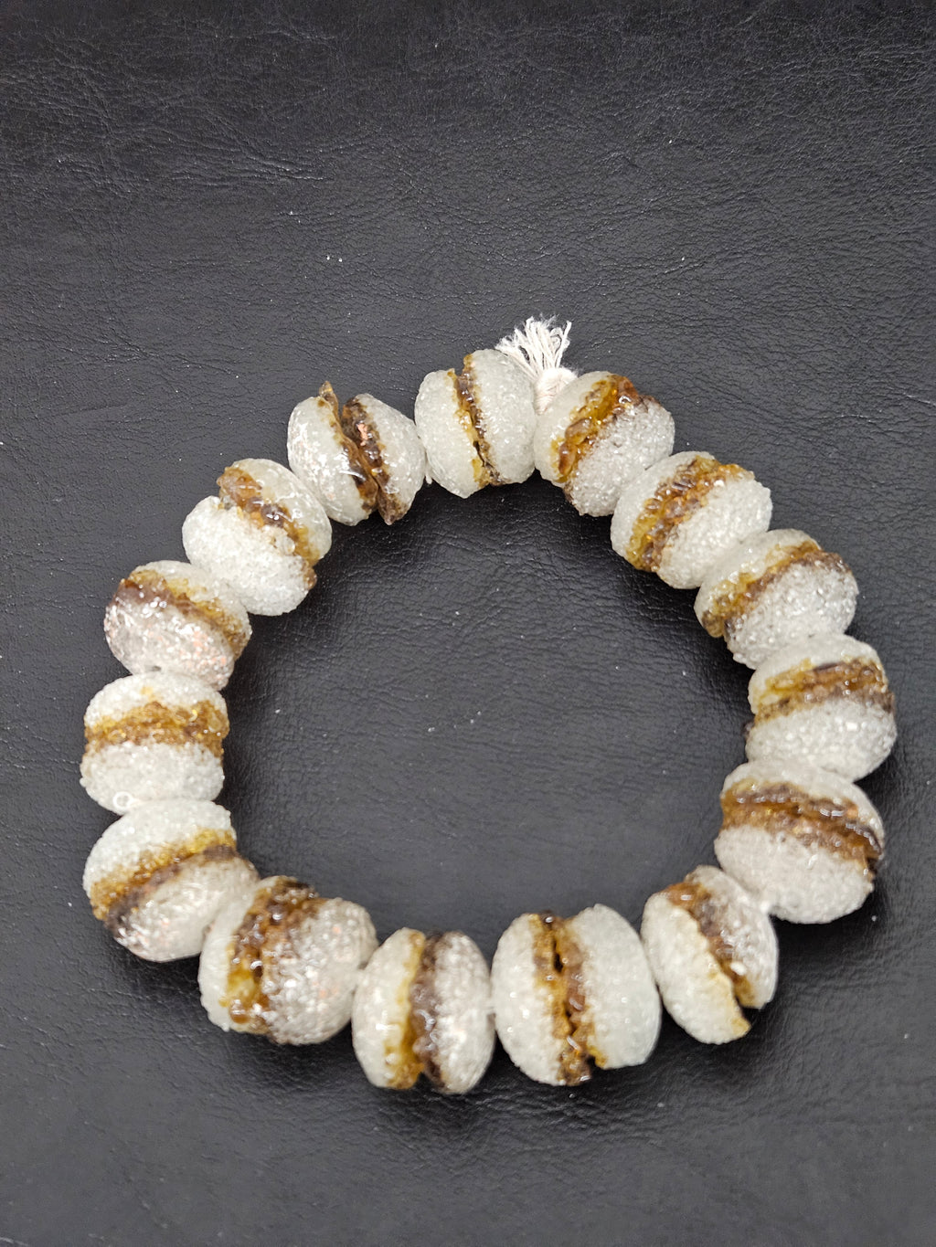 Amber & White Krobo Sugar Glass Rondelle Beads | Handcrafted Recycled Glass Beads from Ghana | Approx. 30 Beads Per Strand