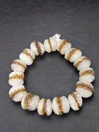 Amber & White Krobo Sugar Glass Rondelle Beads | Handcrafted Recycled Glass Beads from Ghana | Approx. 30 Beads Per Strand