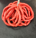 Coral Red Krobo Powdered Glass Tube Beads • Handmade Recycled Glass • Ghana • Large Hole • 10–12 × 24–30 mm