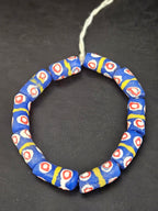 Royal Blue Krobo Painted Glass Tube Beads with Hand-Painted Eye Motifs | Ghana Recycled Glass Beads