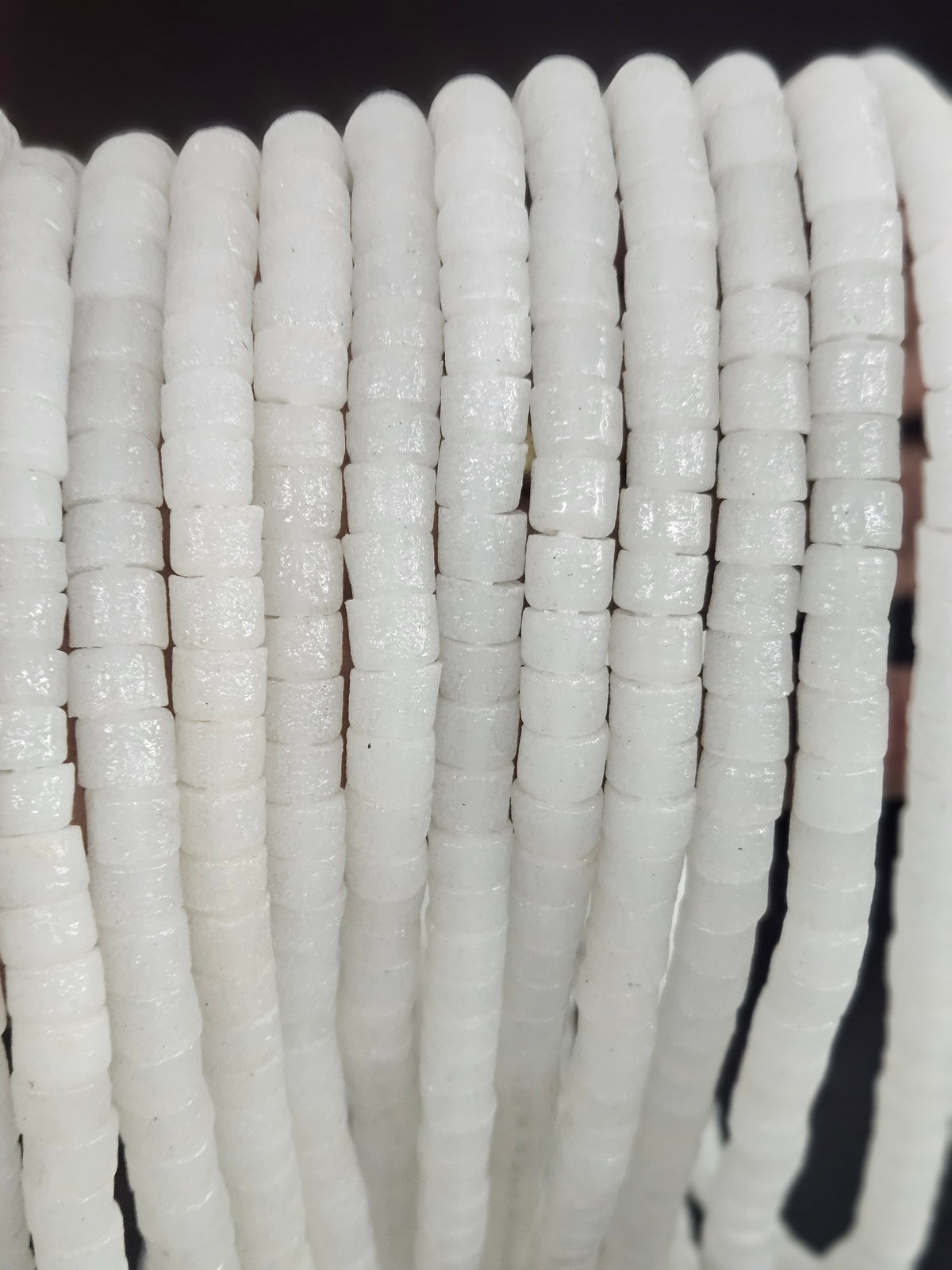 Frosty White Small Cube Tube Krobo Powdered Glass Beads | Ghana Recycled Glass | 77–78 Beads
