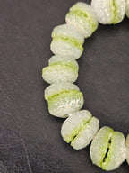 Lime Green & White Krobo Sugar Glass Rondelle Beads | Handcrafted Recycled Glass Beads from Ghana | Approx. 30 Beads Per Strand