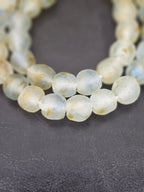 Authentic African Beads from Ghana | Chunky Translucent Recycled Glass Beads | Frosted Ocean Mist Krobo Beads 12–14mm