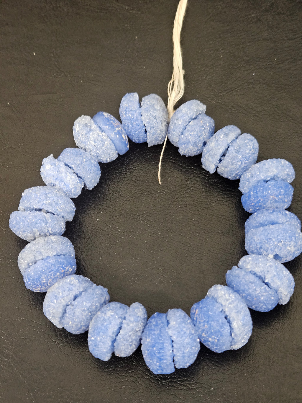 Cornflower Blue Krobo Sugar Glass Rondelle Beads | Handcrafted Recycled Glass Beads from Ghana | Approx. 30 Beads Per Strand