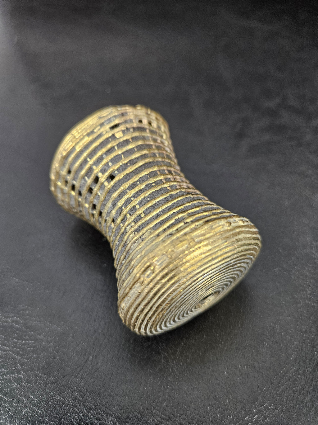 Oversized Ashanti Brass Talking Drum Bead | Ghana Ribbed Focal Bead