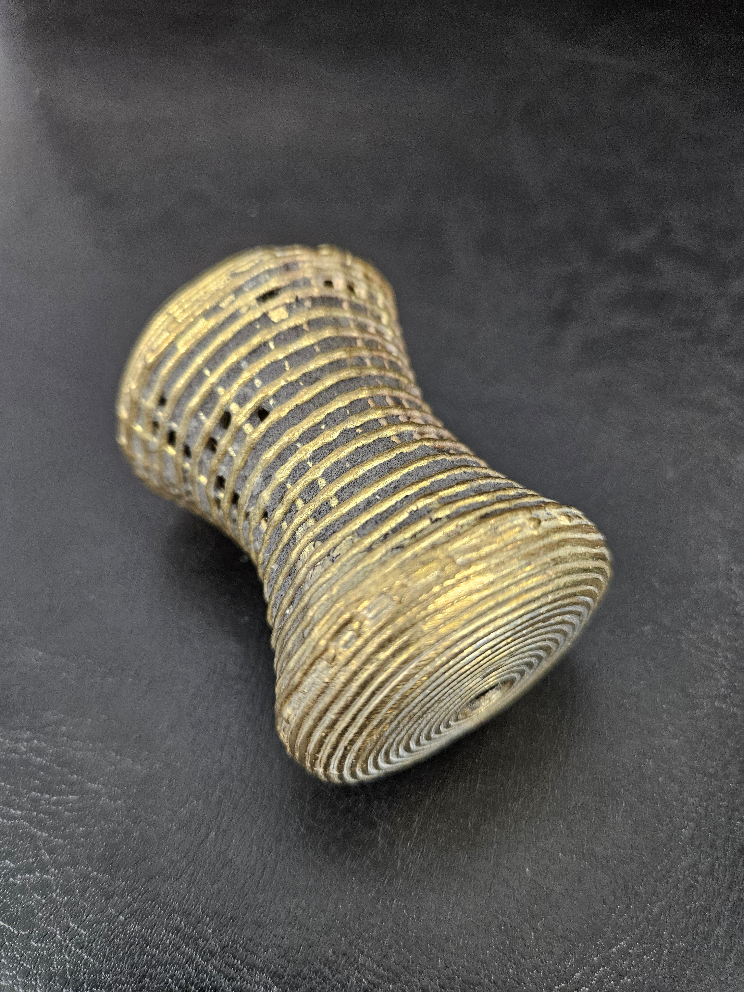 Oversized Ashanti Brass Talking Drum Bead | Ghana Ribbed Focal Bead