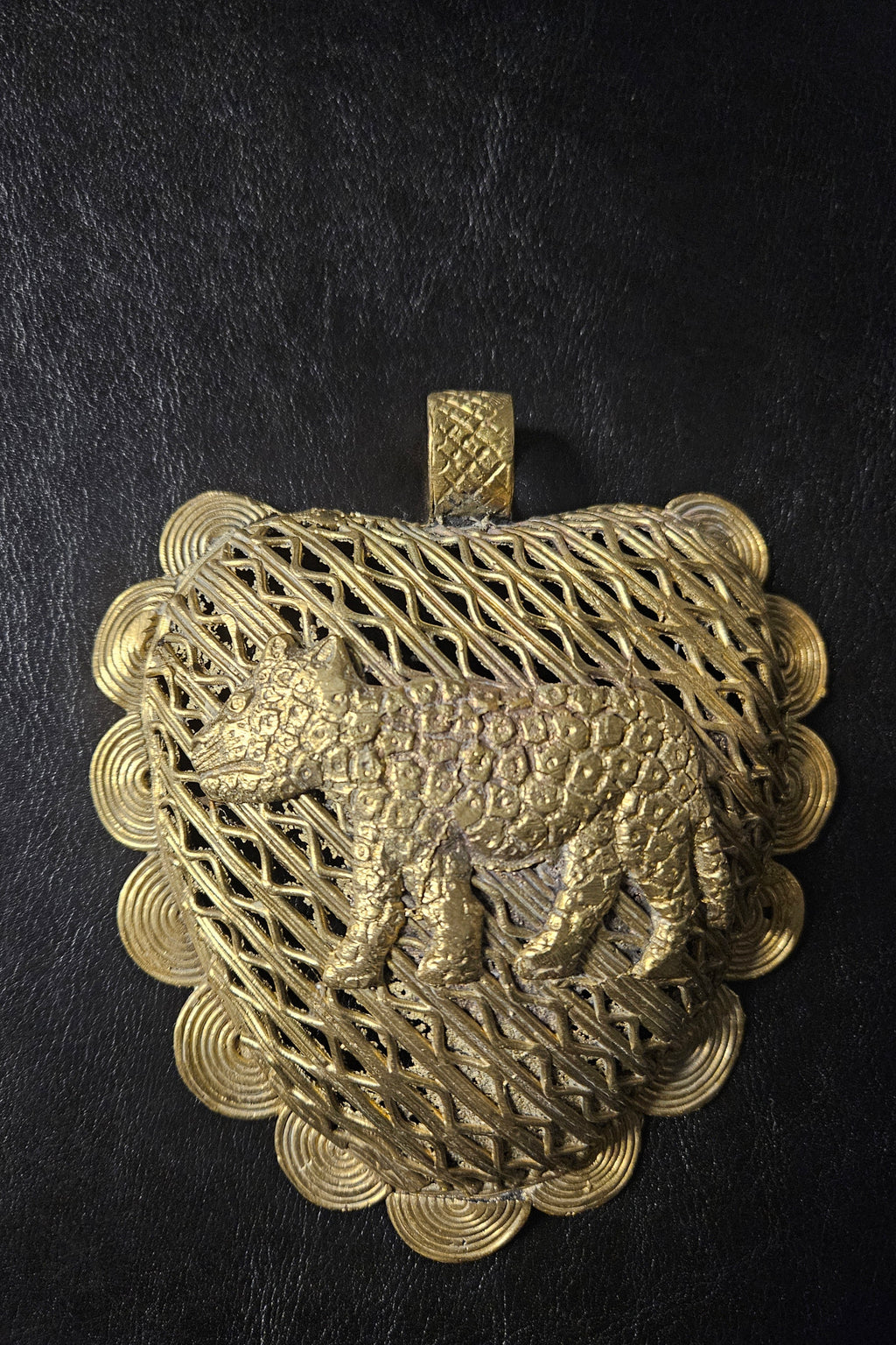 Oversized Leopard Adinkrahene African Brass Pendant | Ghana