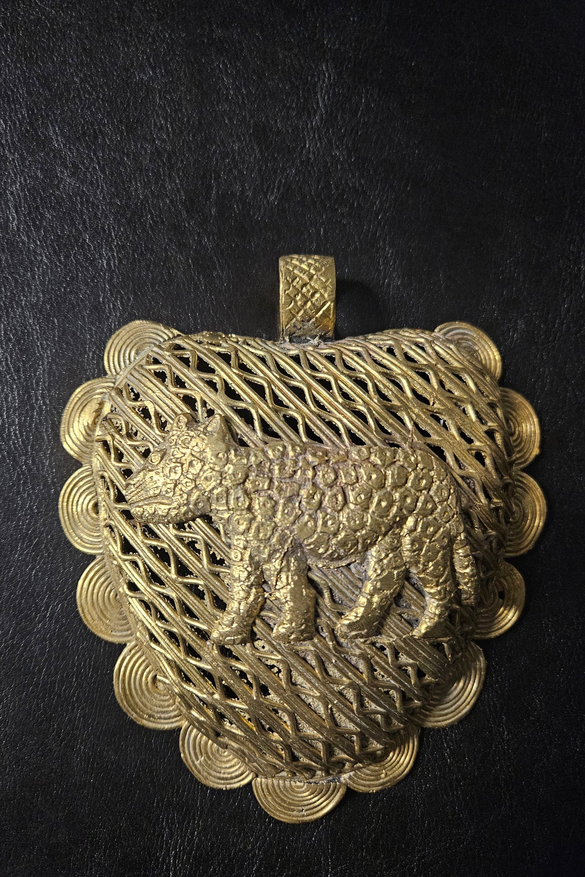 Oversized Leopard Adinkrahene African Brass Pendant | Ghana