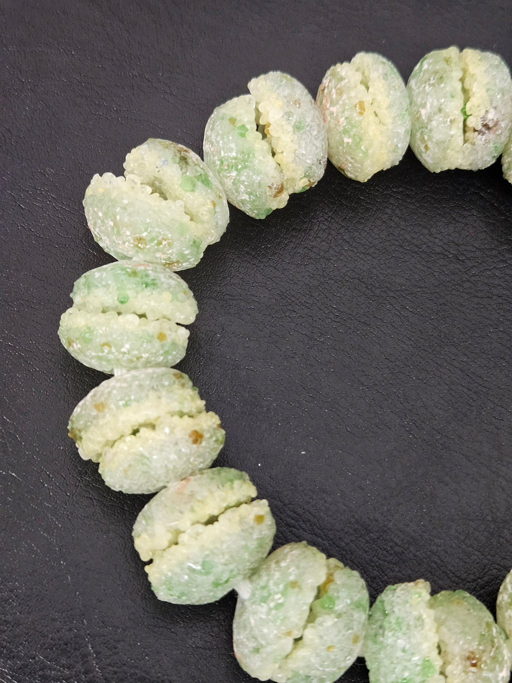 Green & Ivory Krobo Sugar Glass Rondelle Beads | Handcrafted Recycled Glass Beads from Ghana | Approx. 30 Beads Per Strand