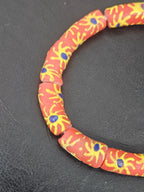 Painted Krobo Glass Tube Beads | Coral Orange Recycled Glass Tube Beads | Handmade in Ghana | 13–14×26–30mm