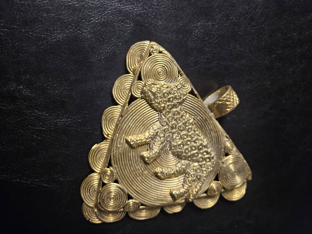 African Brass Tiger Pendant with Adinkrahene Symbol – Ghana